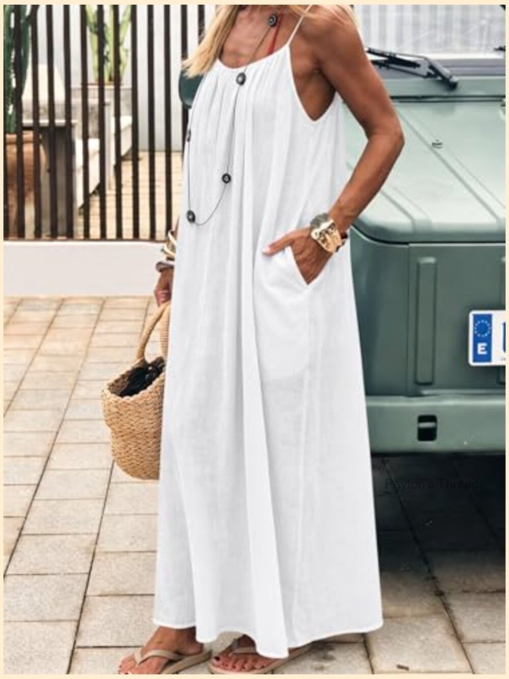 Spaghetti Strap Backless Cami Maxi Dress Loose Flowy Long Sundress - Picture 3 of 7